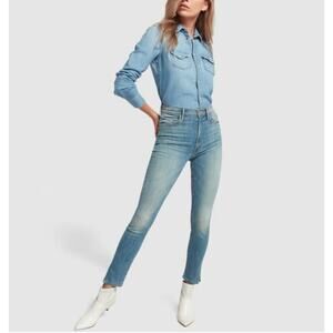 Mother The Swooner Ankle Slice Frayed Hem Jeans Lemonade And Lies Wash Size 26